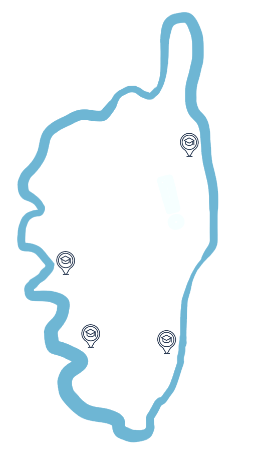 Carte de la Corse avec quatre campus
